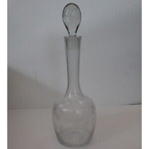 Vintage Barware Etched Floral‎ Decanter Clear Ball Stopper
